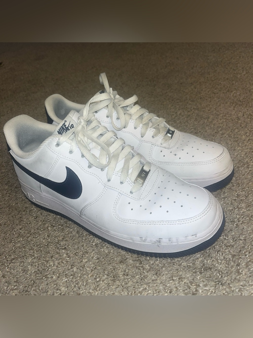 Nike Air Force 1 07 Low White Midnight Navy Blue Sneakers FJ4146-104 Men's 11.5